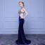 Modern / Fashion Navy Blue Evening Dresses  2018 Trumpet / Mermaid High Neck Tulle Backless Beading Rhinestone Evening Party Formal Dresses