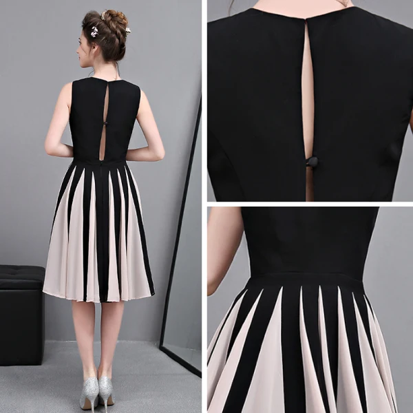 Classic Elegant Black Graduation Dresses 2017 A-Line / Princess U-Neck Tulle Buttons Striped Homecoming Formal Dresses