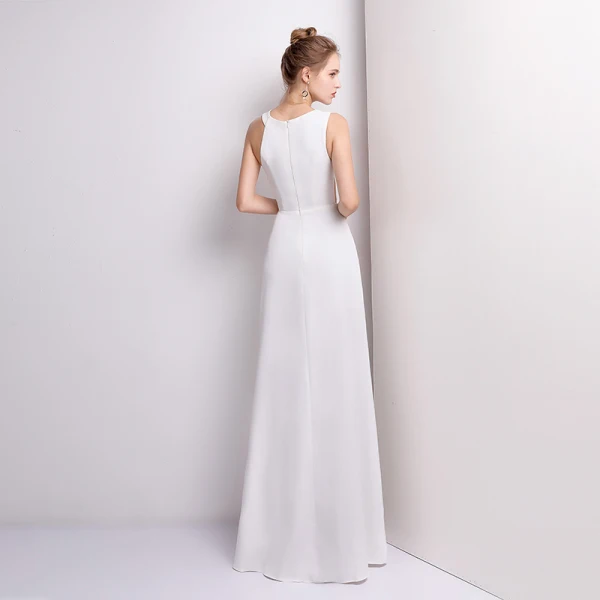Modest / Simple White Evening Dresses  2018 A-Line / Princess Floor-Length / Long U-Neck Zipper Polyester Evening Party Formal Dresses