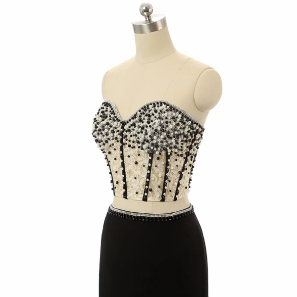Luksus 2 Stykker Svart Ballkjoler 2017 Trompet / Havfrue Kjæreste Uten Ermer Beading Perle Chiffon Fendue devant Formelle Kjoler Feie Tog