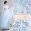 Chic / Beautiful Sky Blue Evening Dresses  2017 A-Line / Princess Strapless Lace 1/2 Sleeves Appliques Embroidered Handmade  Evening Party Party Dresses