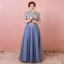 Chic / Beautiful Ocean Blue Plus Size Prom Dresses 2018 A-Line / Princess Summer Short Sleeve Tulle Lace-up Scoop Neck Crossed Straps Appliques Backless Evening Party Evening Dresses