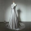 Amazing / Unique Grey Court Train Evening Dresses  2018 Charmeuse A-Line / Princess U-Neck Zipper Up Backless Beading Evening Party Formal Dresses