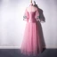 Chinese style Candy Pink Floor-Length / Long Evening Dresses  2018 A-Line / Princess High Neck Tulle Appliques Backless Beading Rhinestone Evening Party Formal Dresses