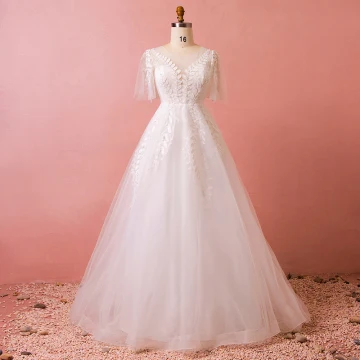 Chic Beautiful White Chapel Train Wedding 2018 A Line Princess U Neck Tulle Rhinestone Appliques Backless Beading Wedding Dresses