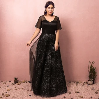 Sparkly Black Plus Size Evening Dresses 2018 A Line Princess Tulle V Neck Backless Beading Corset Sequins Evening Party Prom Dresses