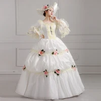 Vintage Marfil Hinchado Ball Gown Vestidos de gala 2018 U-escote Tul Con cordones 3/4 Ærmer Rebordear Flor Vestidos Formales