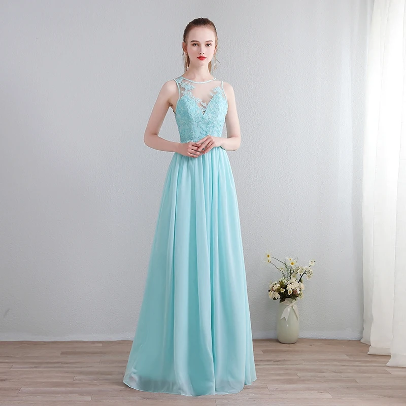 white christmas dresses Beautiful Lace Appliques Sleeveless Prom Dress 2018 Long Chiffon Party  Gowns-323624 main image 1