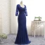 Vintage / Originale Bleu Roi Robe De Mère De Mariée 2019 Dentelle Chiffon V-Cou Appliques Perlage Brodé Faux Diamant Train De Balayage Église Trompette / Sirène Robe Pour Mariage