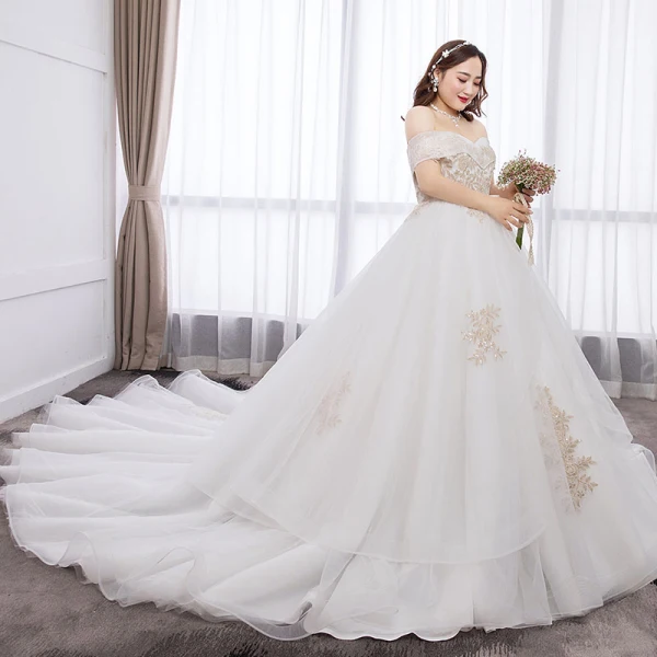 Chic / Belle Blanche Robe Boule Grande Taille Robe De Mariée 2019 Dentelle Tulle Appliques Dos Nu Faux Diamant Bustier Chapel Train Mariage
