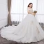 Chic / Belle Blanche Robe Boule Grande Taille Robe De Mariée 2019 Dentelle Tulle Appliques Dos Nu Faux Diamant Bustier Chapel Train Mariage