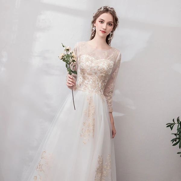 Chic / Beautiful White Evening Dresses 2019 A-Line / Princess U-Neck Lace Tulle Appliques Backless Embroidered Beach Church Formal Dresses