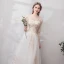 Chic / Beautiful White Evening Dresses  2019 A-Line / Princess U-Neck Lace Tulle Appliques Backless Embroidered Beach Church Formal Dresses
