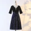 Étourdissant Scintillantes Noire Grande Taille Robe De Fete 2020 Princesse 1/2 Manches Col v profond Perlage Paillettes Mi-Longues de retour Soirée Été Robe De Ceremonie