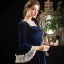Vintage / Retro Medieval Navy Blue Evening Dresses  2021 A-Line / Princess Square Neckline 3/4 Sleeve Lace Floor-Length / Long Lace Satin Tulle Evening Party Formal Dresses