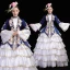 Vintage / Retro Medieval White Navy Blue Ball Gown Prom Dresses 2021 Long Sleeve High Neck Floor-Length / Long 3D Lace Embroidered Flower Cosplay Prom Formal Dresses