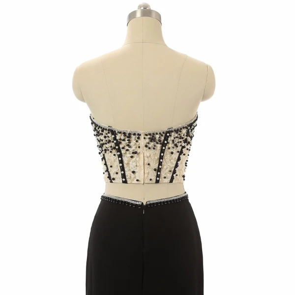 Luksus 2 Stykker Svart Ballkjoler 2017 Trompet / Havfrue Kjæreste Uten Ermer Beading Perle Chiffon Fendue devant Formelle Kjoler Feie Tog