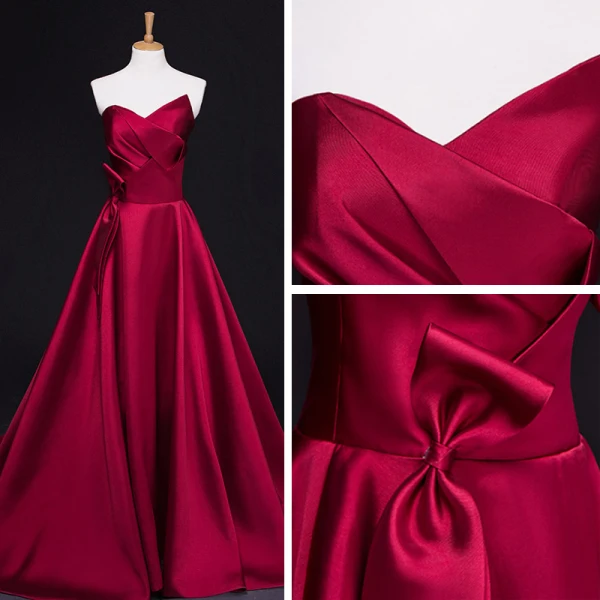 Modest / Simple Burgundy Evening Dresses  2017 A-Line / Princess Zipper Striped Charmeuse Strapless Evening Party Formal Dresses