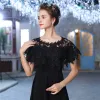 Black Scoop Neck Lace-up Tulle Evening Party Prom Shawls 2017