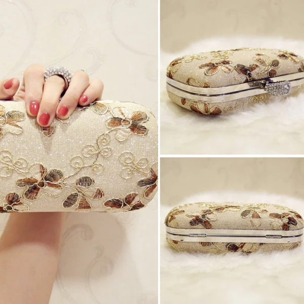 Chic / Beautiful 2017 Rhinestone Gold Silver PU Beach Outdoor / Garden Leaf Embroidered Clutch Bags
