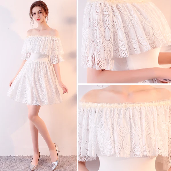 Chic / Beautiful 2017 White Graduation Dresses Strapless Lace Backless Pierced Homecoming Formal Dresses