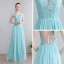 Modern / Fashion Pool Blue Floor-Length / Long Evening Dresses  2018 U-Neck Chiffon Appliques Backless Beading Pearl Pierced Evening Party Formal Dresses
