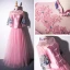 Chinese style Candy Pink Floor-Length / Long Evening Dresses  2018 A-Line / Princess High Neck Tulle Appliques Backless Beading Rhinestone Evening Party Formal Dresses