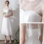 Classic Elegant White Tea-length Evening Dresses  2018 A-Line / Princess Tulle Lace-up With Shawl Evening Party Formal Dresses