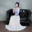 Chinese style Royal Blue Floor-Length / Long Evening Dresses  2018 A-Line / Princess 3/4 Sleeve Backless Printing Tulle Evening Party Formal Dresses