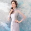 Luxury / Gorgeous Grey 2018 Evening Dresses  Summer Trumpet / Mermaid Tulle Lace High Neck Floor-Length / Long Long Sleeve Beading Appliques Backless Evening Party Formal Dresses