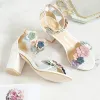 Flower Fairy White 7 cm Office Beading Appliques High Heels Prom Womens Sandals 2018