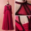 Classique Élégant Rouge Grande Taille 2018 Robe De Soirée Princesse En Dentelle Satin Col Haut Bretelles croisées Appliques Dos Nu Été Manches Longues Soirée Robe De Ceremonie