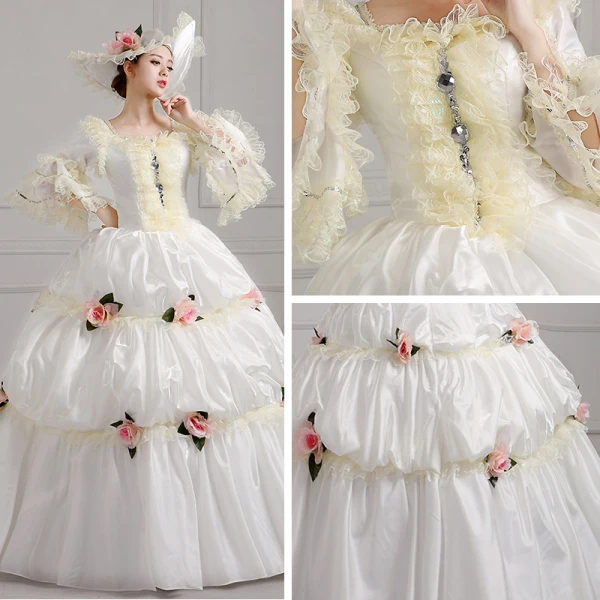 Vintage / Retro Ivory Puffy Ball Gown Prom Dresses 2018 U-Neck Tulle Lace-up 3/4 Sleeve Beading Flower Formal Dresses