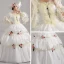 Vintage / Retro Ivory Puffy Ball Gown Prom Dresses 2018 U-Neck Tulle Lace-up 3/4 Sleeve Beading Flower Formal Dresses