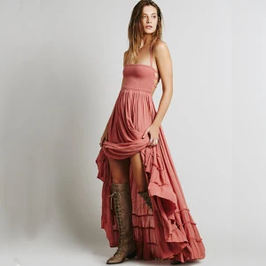Modest Simple Blushing Pink Floor Length Long Maxi Dresses 2018 A Line Princess Beach Strappy Rayon Spaghetti Straps Summer Women S Clothing
