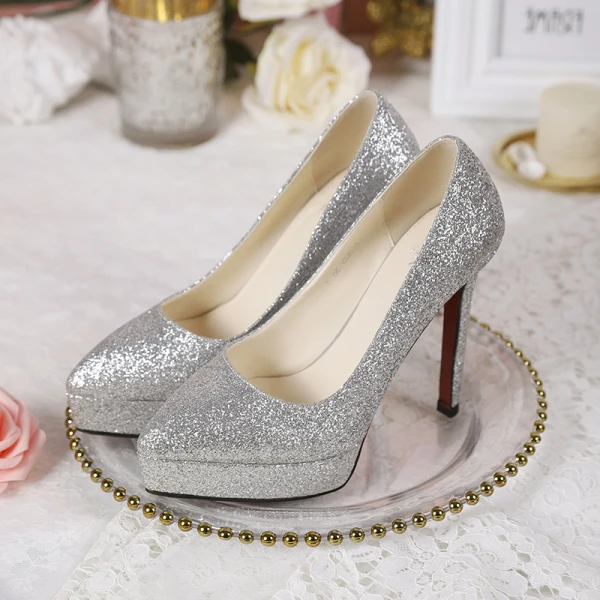 Mode Guld Brudskor 2019 12 cm Polyester Glittriga / Glitter Paljetter Pumps Spetsiga Bröllop Högklackade