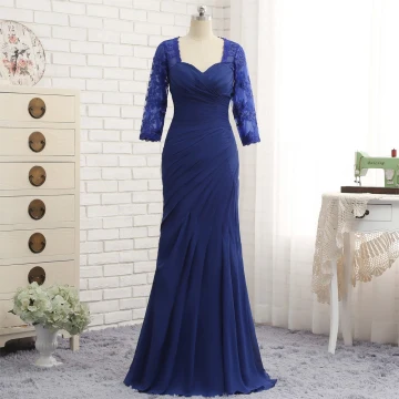 Vintage Originale Bleu Roi Robe De Mère De Mariée 2019 Dentelle Chiffon V Cou Appliques Perlage Brodé Faux Diamant Train De Balayage Église Trompette Sirène Robe Pour Mariage