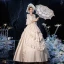 Vintage / Retro Medieval Champagne Ball Gown Prom Dresses 2021 Square Neckline Zipper Up 3/4 Sleeve Floor-Length / Long Handmade  Beading Cosplay Formal Dresses
