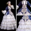 Vintage / Retro Medieval White Navy Blue Ball Gown Prom Dresses 2021 Long Sleeve High Neck Floor-Length / Long 3D Lace Embroidered Flower Cosplay Prom Formal Dresses