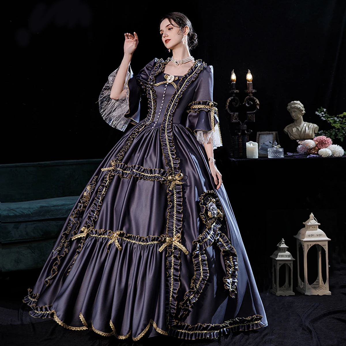 Vintage Retro Classic Medieval Grey Evening Dresses 2021 Beading Pearl Embroidered Long Vintage Retro Classic Medieval Grey Evening Dresses 2021 Beading Pearl Embroidered Long