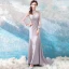 Luxury / Gorgeous Grey 2018 Evening Dresses  Summer Trumpet / Mermaid Tulle Lace High Neck Floor-Length / Long Long Sleeve Beading Appliques Backless Evening Party Formal Dresses