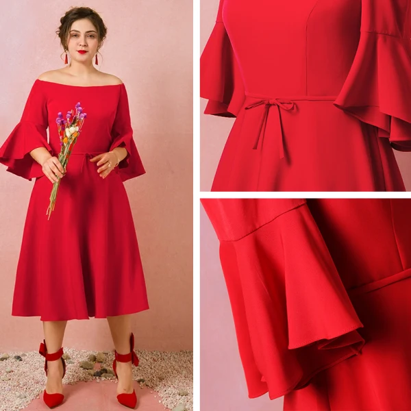 Modest / Simple Red Plus Size Evening Dresses 2018 A-Line / Princess 3/4 Sleeve Zipper Up Zipper Charmeuse Strapless Spring Evening Party Formal Dresses
