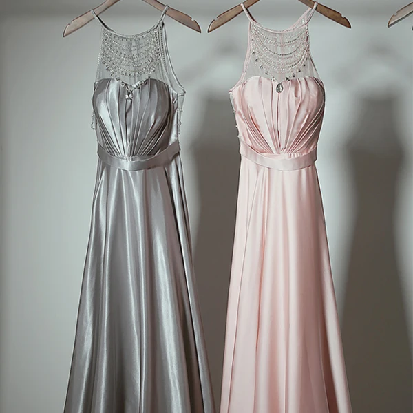 Amazing / Unique Grey Court Train Evening Dresses 2018 Charmeuse A-Line / Princess U-Neck Zipper Up Backless Beading Evening Party Formal Dresses