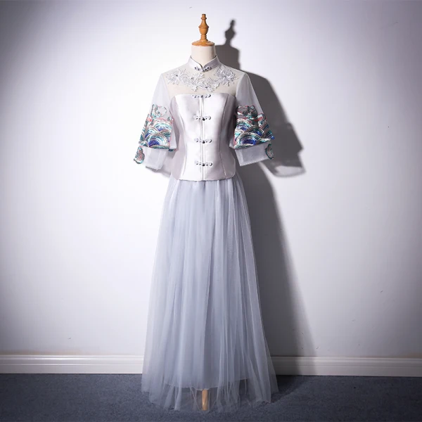 Chinese style Candy Pink Floor-Length / Long Evening Dresses 2018 A-Line / Princess High Neck Tulle Appliques Backless Beading Rhinestone Evening Party Formal Dresses
