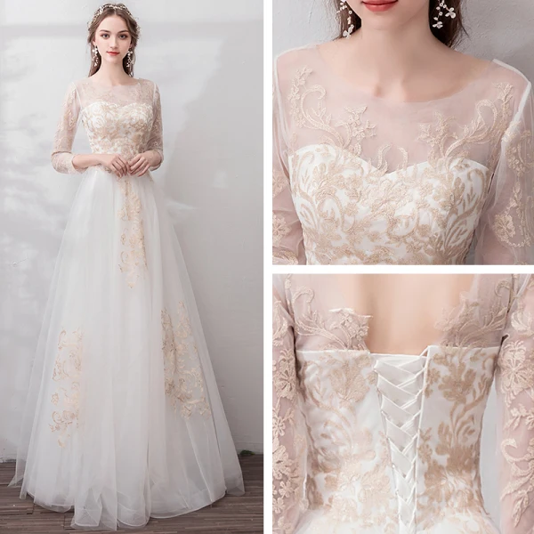 Chic / Beautiful White Evening Dresses 2019 A-Line / Princess U-Neck Lace Tulle Appliques Backless Embroidered Beach Church Formal Dresses