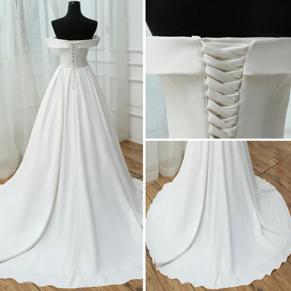 Simple Blanche Mariage 2017 Princesse Bustier Bretelles croisées Rayé Dos Nu Lanières Tribunal Train Robe De Mariée