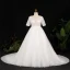 Unique Ivory / Creme Plus Größe Ballkleid Brautkleider / Hochzeitskleider 2021 V-Ausschnitt Gekreuzte Träger Kurze Ärmel Rückenfreies Glanz Pailletten Einfarbig Kapelle-Schleppe Hochzeit