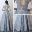 Chic / Beautiful Evening Dresses  Grey 2017 V-Neck Crossed Straps Appliques Backless Embroidered Leopard Print Printing Charmeuse Lace Cocktail Party Evening Party Sleeveless A-Line / Princess