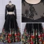 Fine Svart Ballkjoler 2017 Prinsesse U-Hals Brodert Blomst Boret Printing Selskapskjoler Aften