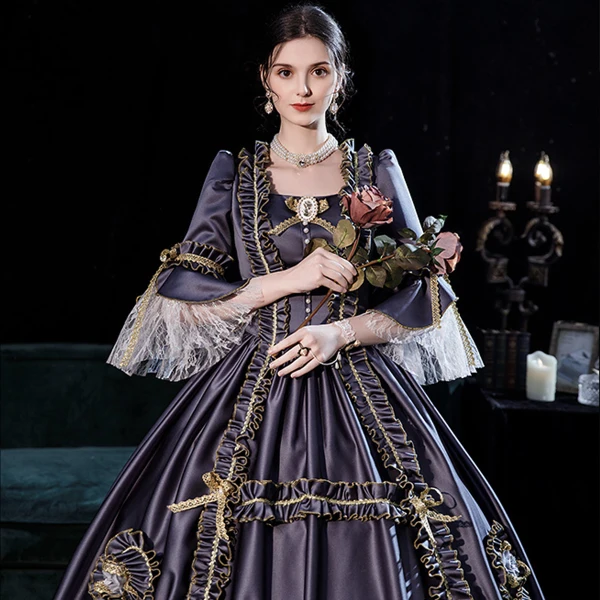 Vintage / Retro Classic Medieval Grey Evening Dresses 2021 Beading Pearl Embroidered Floor-Length / Long U-Neck 1/2 Sleeves Cosplay Dancing Winter Ball Gown Prom Dresses